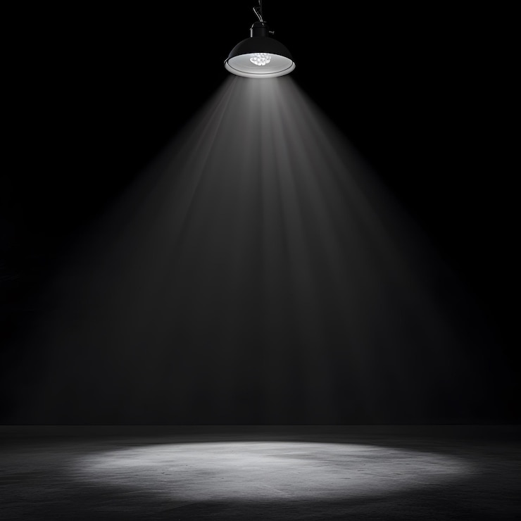Photo gratuit un projecteur sur une scène ronde noire avec une pièce sombre