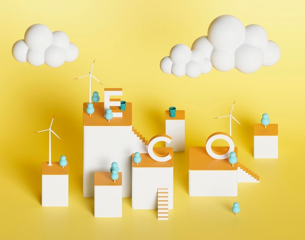 Projet écologique 3D pour l'environnement avec moulin à vent