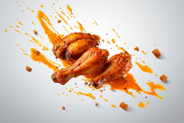Photo gratuit publicité pour des denrées alimentaires avec des ailes de poulet