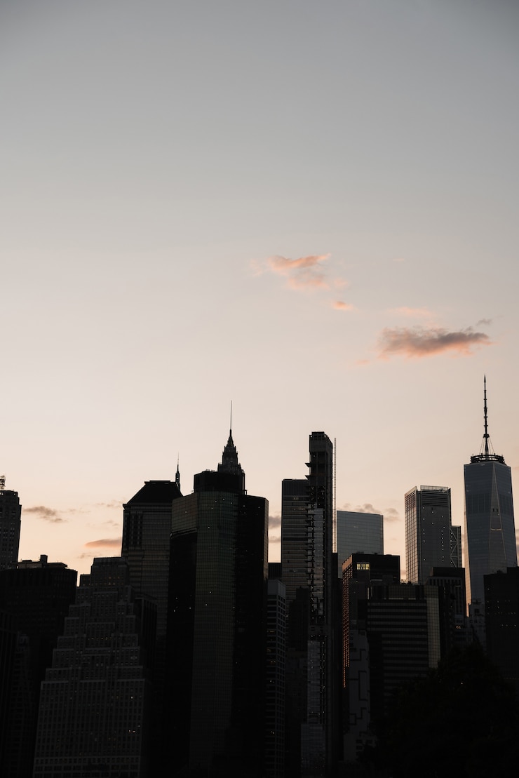 Photo gratuit quartier financier new york city au coucher du soleil