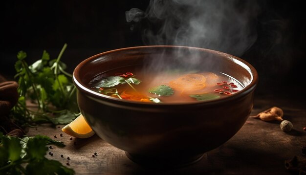 Ragoût de légumes maison avec carottes bio et garniture de persil générée par IA