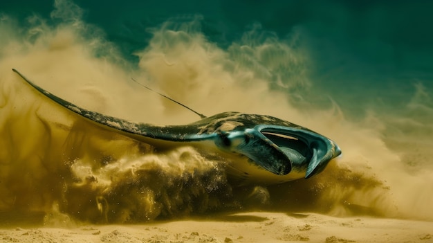 Une raies manta réaliste dans l'eau de mer