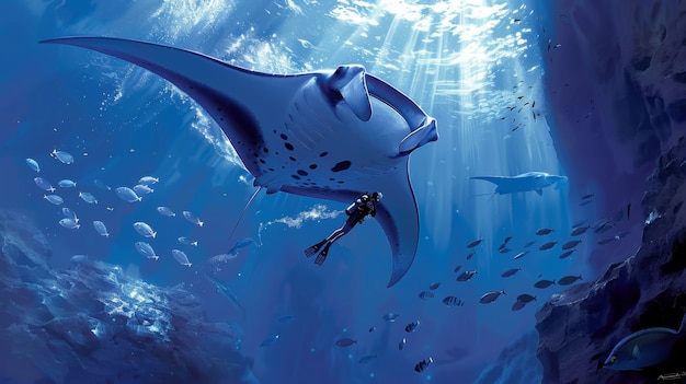 Photo gratuite une raies manta réaliste dans l'eau de mer