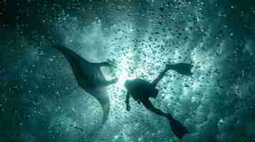 Photo gratuite une raies manta réaliste dans l'eau de mer