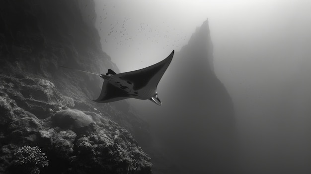 Photo gratuite une raies manta réaliste dans l'eau de mer