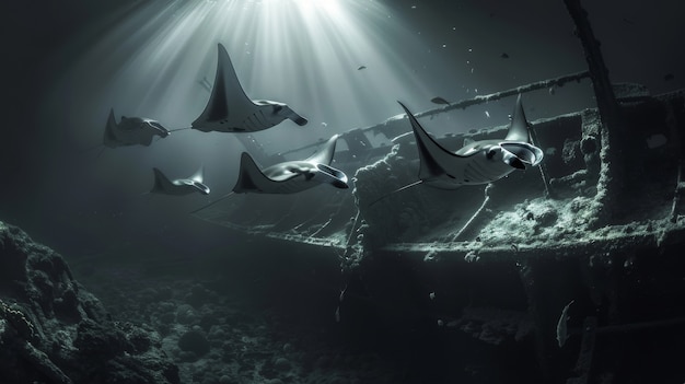 Photo gratuite des raies manta réalistes sous l'eau