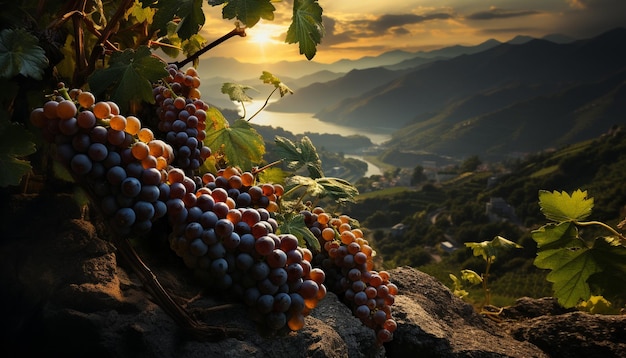Photo gratuite raisins biologiques frais mûrs et prêts pour la vinification en automne générés par l'intelligence artificielle
