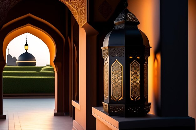 Ramadan Kareem Eid Mubarak Lampe Marocaine Dans L'obscurité Photo Gratuite