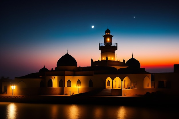 Ramadan Kareem Eid Mubarak Lampe de mosquée photo GRATUITE le soir