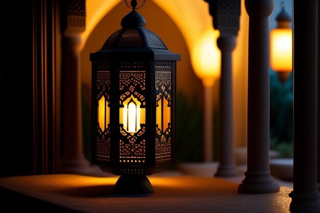 Ramadan Kareem Eid Mubarak Lampe de mosquée photo GRATUITE le soir