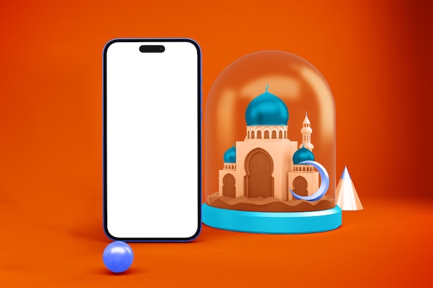 Photo gratuite ramadan phone 14 avec la face avant de la mosquée