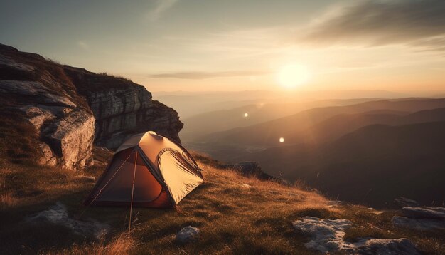 Randonnée à travers la chaîne de montagnes en profitant de la beauté de la nature générée par l'IA