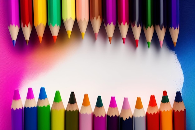 Une rangée de crayons de couleur avec un fond blanc