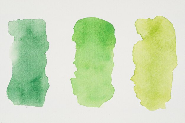 Rangée de peintures vertes et jaunes sur papier blanc