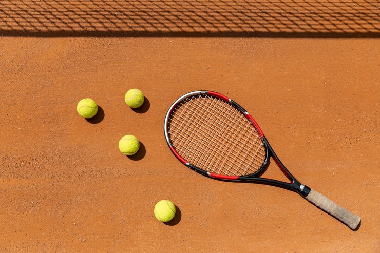 Photo gratuit raquette et balles de tennis sur le terrain