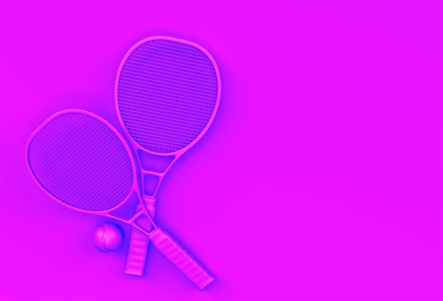 Raquette de tennis d'équipement de sport de rendu 3D avec une balle sur fond rose