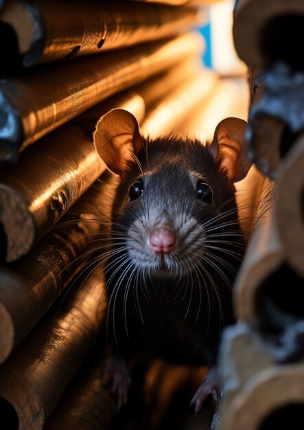 Un rat dans un réseau d'égouts de la ville