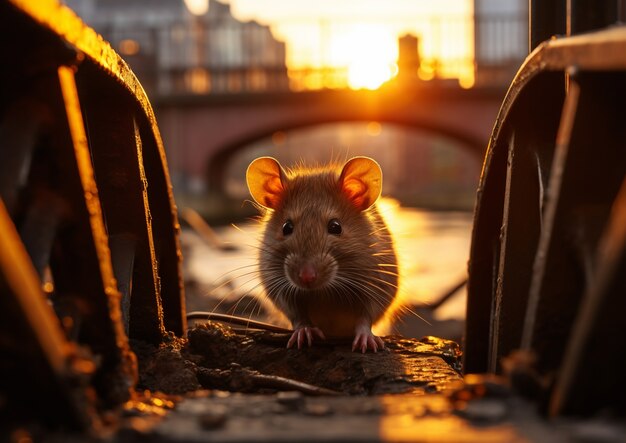 Un rat dans un réseau d'égouts de la ville