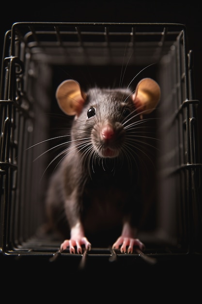 Photo gratuite rat mignon en cage