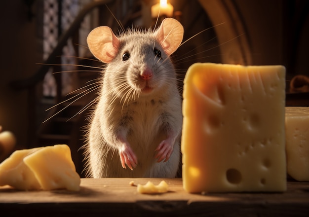 Photo gratuite rat mignon avec un délicieux fromage