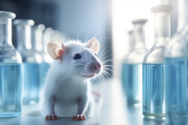 Photo gratuite rat mignon en laboratoire avec de la verrerie