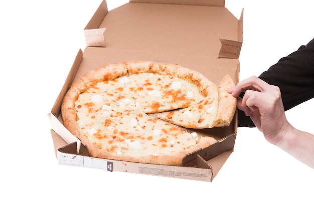 Recadrer les mains avec de la pizza