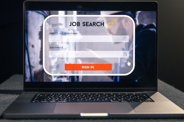 Recherche d'emploi dans la page du site Web de l'application informatique sur l'écran de l'ordinateur portable