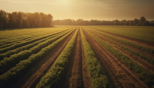 Récolter du blé dans un pré tranquille au coucher du soleil généré par l'IA