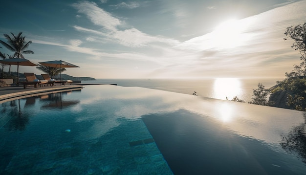 Photo gratuite réflexion tranquille au coucher du soleil sur la côte tropicale générée par l'ia