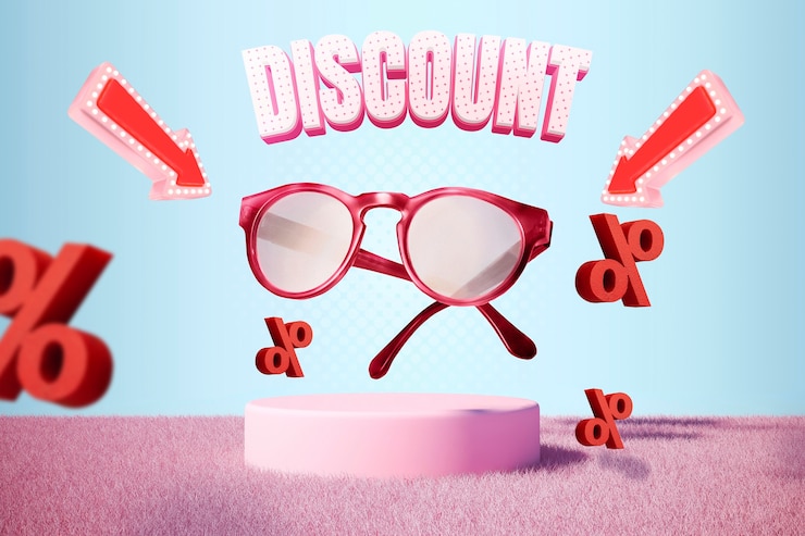 Photo gratuit remise sur les lunettes de soleil sur podium