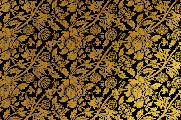 Remix de fond floral doré vintage d'après l'œuvre de William Morris