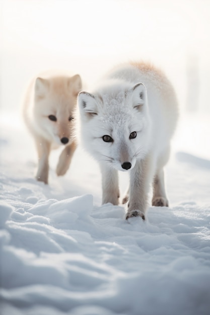 Photo gratuite renards mignons avec de la neige à l'extérieur