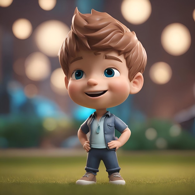 Photo gratuite render 3d de little boy dans le parc avec fond bokeh