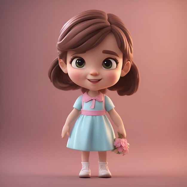 Photo gratuite render 3d d'une petite fille avec une fleur dans sa main