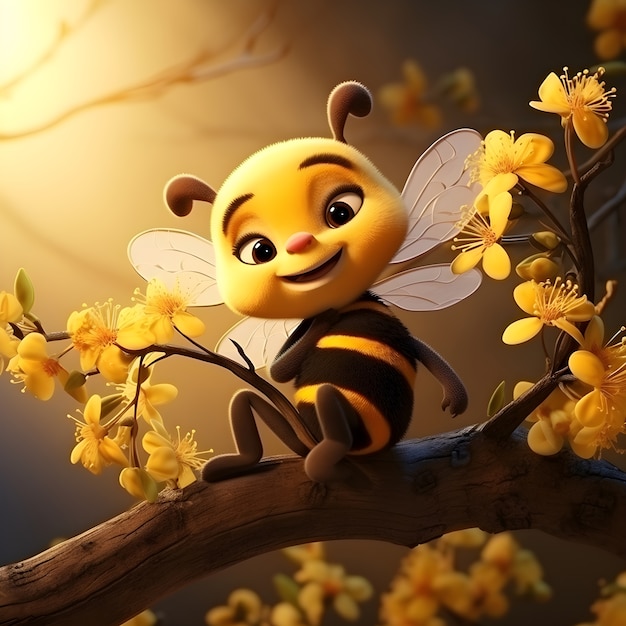 Rendering 3D de l'abeille de dessin animé