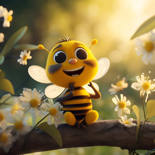 Photo gratuite rendering 3d de l'abeille de dessin animé