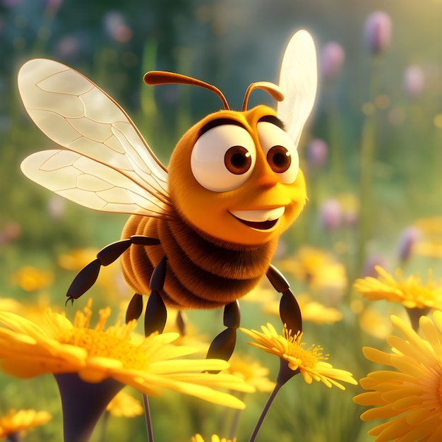 Photo gratuite rendering 3d de l'abeille de dessin animé