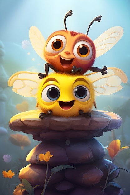 Photo gratuite rendering 3d de l'abeille de dessin animé