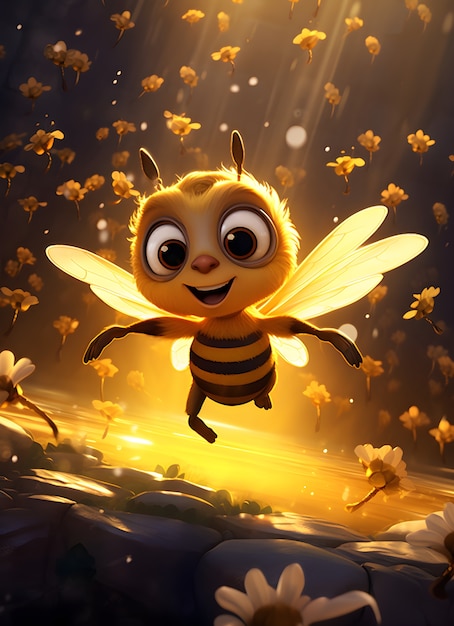 Photo gratuite rendering 3d de l'abeille de dessin animé