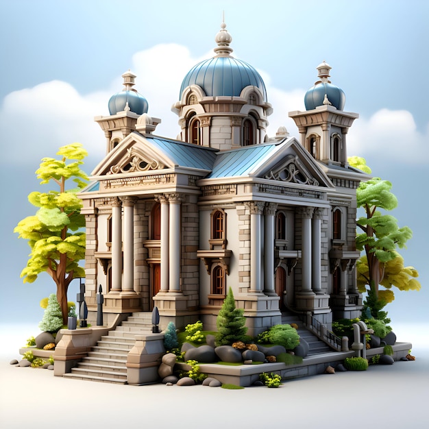 Photo gratuite rendering 3d d'un bâtiment de conte de fées fantastique avec un dôme bleu