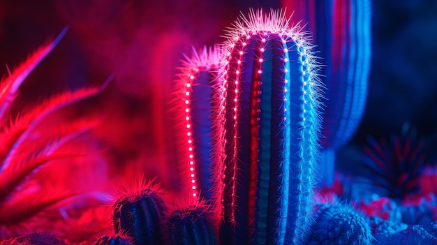 Photo gratuite rendering 3d d'un cactus au néon vibrant dans le désert.