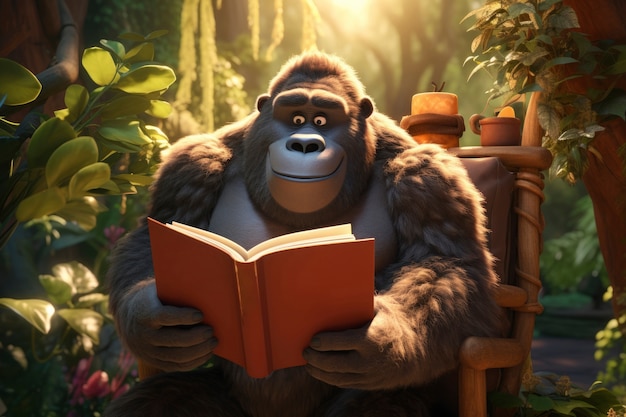 Photo gratuite rendering 3d du livre de lecture sur les animaux de la forêt