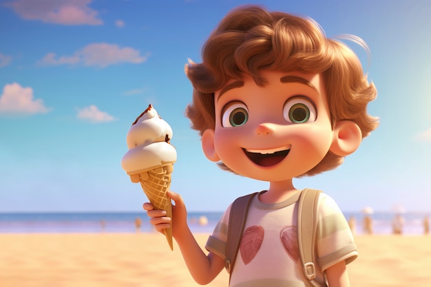 Photo gratuite rendering 3d du personnage d'un enfant avec de la crème glacée