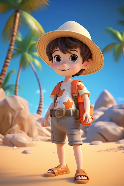 Photo gratuite rendering 3d du personnage de l'enfant sur la plage