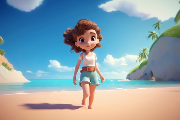 Photo gratuite rendering 3d du personnage de l'enfant sur la plage