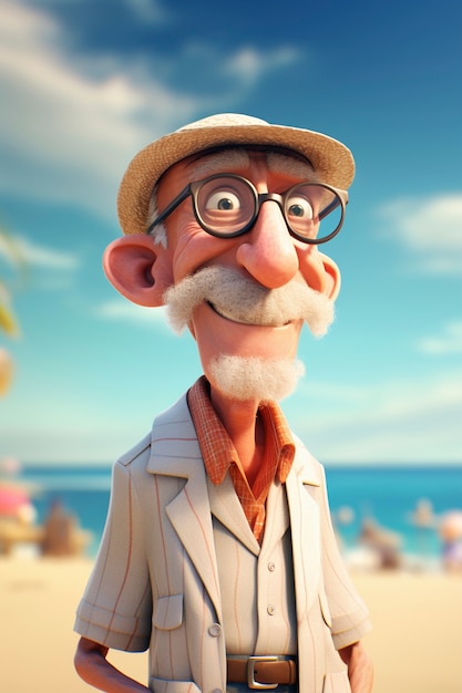 Photo gratuite rendering 3d de l'homme de dessin animé sur la plage