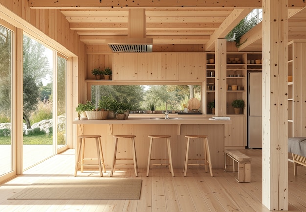 Photo gratuite rendering 3d d'une maison en bois