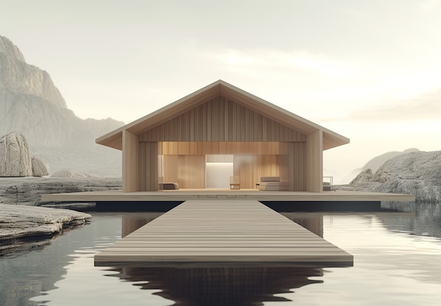 Photo gratuite rendering 3d d'une maison en bois