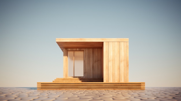 Rendering 3D d'une maison en bois