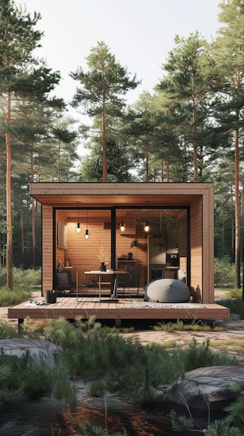 Photo gratuite rendering 3d d'une maison en bois